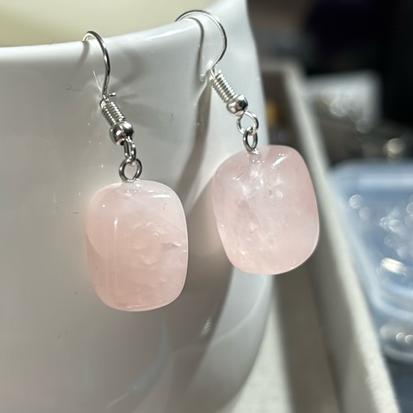 SATYAMANI Natural Stone Traditional Rose Quartz Semi-Precious Earrings S925 - Picture 4 of 5